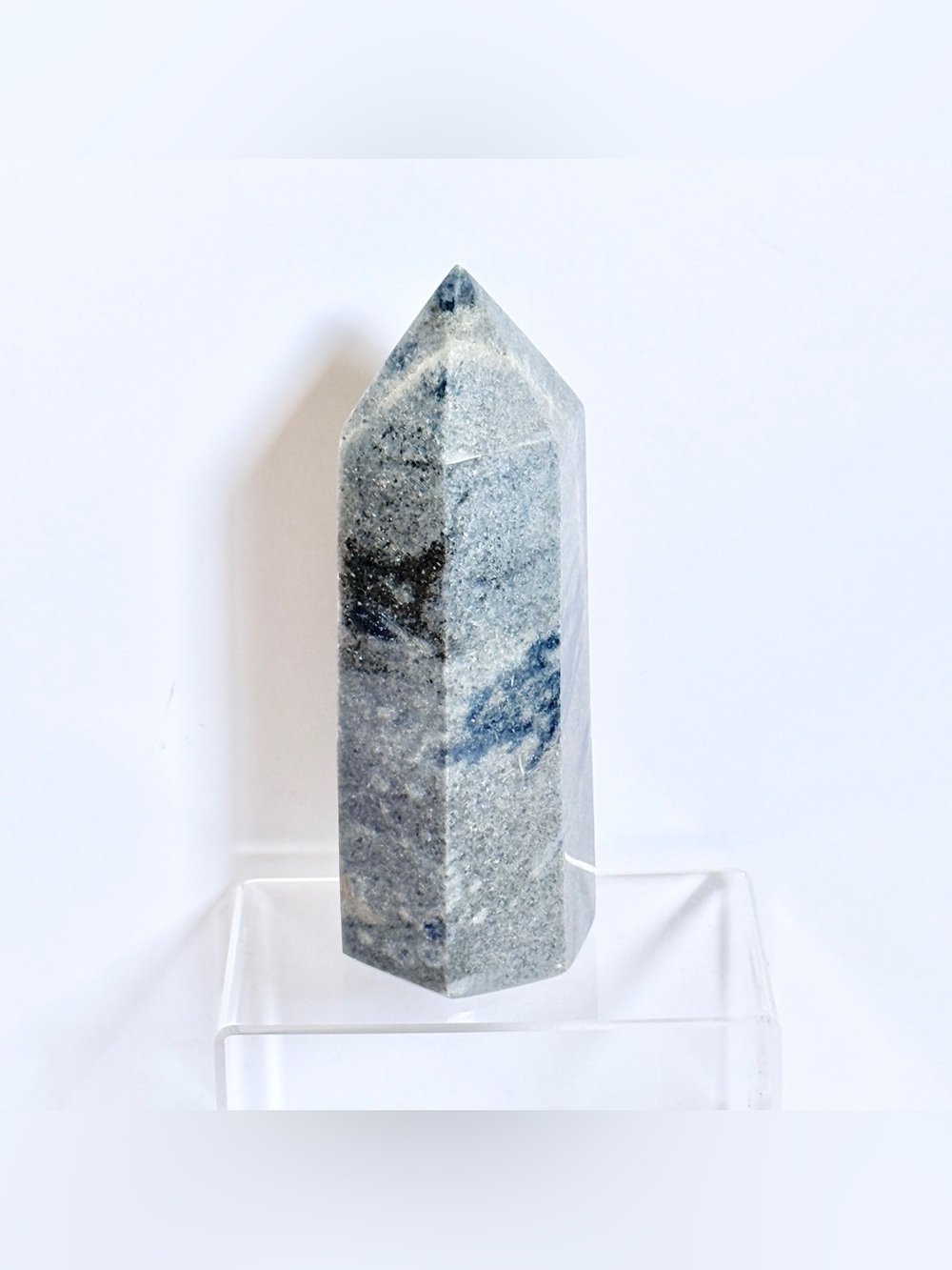 Rare Trolleite Crystal Tower – Blue & Grey 6-Sided Obelisk Polished 6.5” 850g